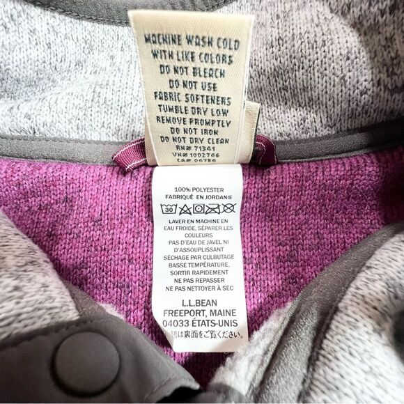 L.L. Bean Sweater Fleece Pullover Pewter/Mulberry Large 14/16 - Picture 10 of 11